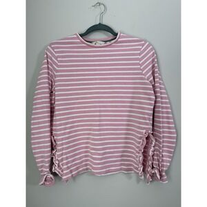 Boden Pink White Striped Shirt with Ruffle Sleeve and Sides Preppy Sz 6 Girly